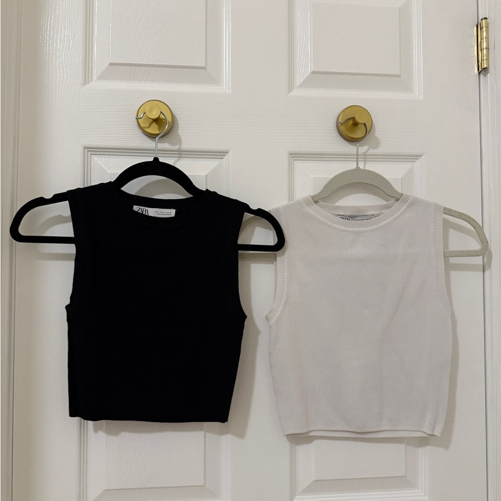 TWO Zara Black & White Crewneck Ribbed Tank Tops